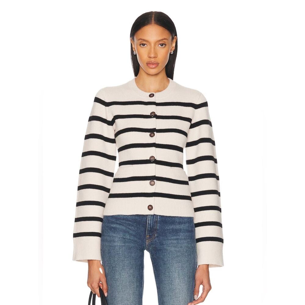 Jenni Kayne Cooper Cardigan in Ivory/Black Stripe NWT XS - Picture 4 of 8